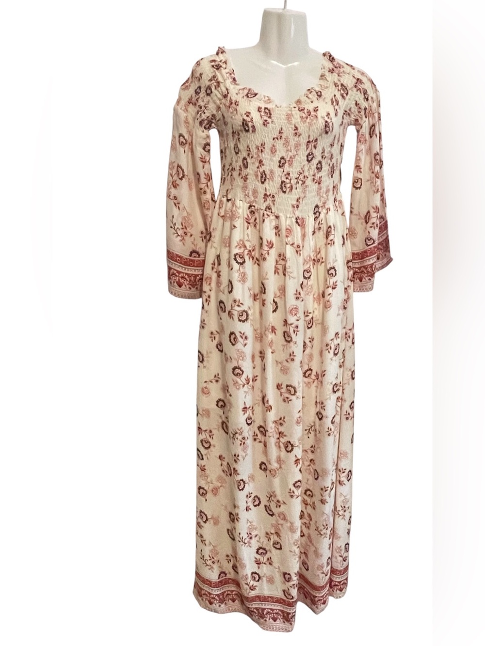 Altar'd State White Off-Shoulder Floral Maxi Dress with Pink Border - Picture 2 of 9